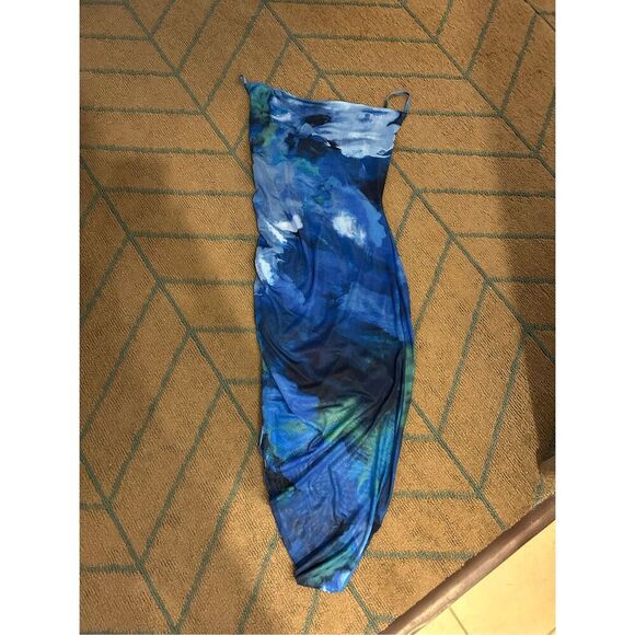 NEW Printed Bodycon Midi Cami Side Slit Mesh Layered Dress L 12/14 - Picture 4 of 7